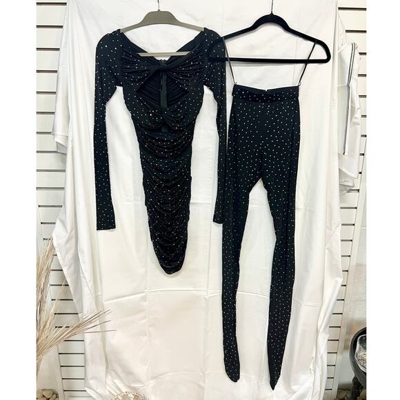 NWOT Alex Perry Embellished Cutout Bodycon Minidress & Leggings Black 8 UK /US 4 - Picture 3 of 12